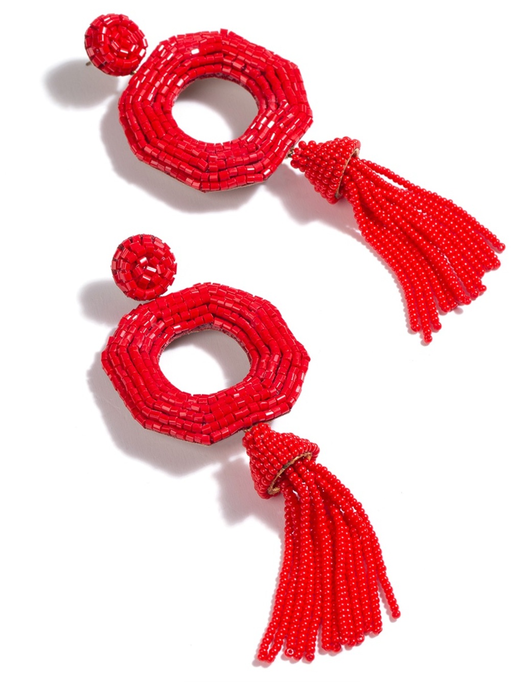 NWT - Deepa Gurnani - Red Artisanal Beaded Tassel Hoop Earrings